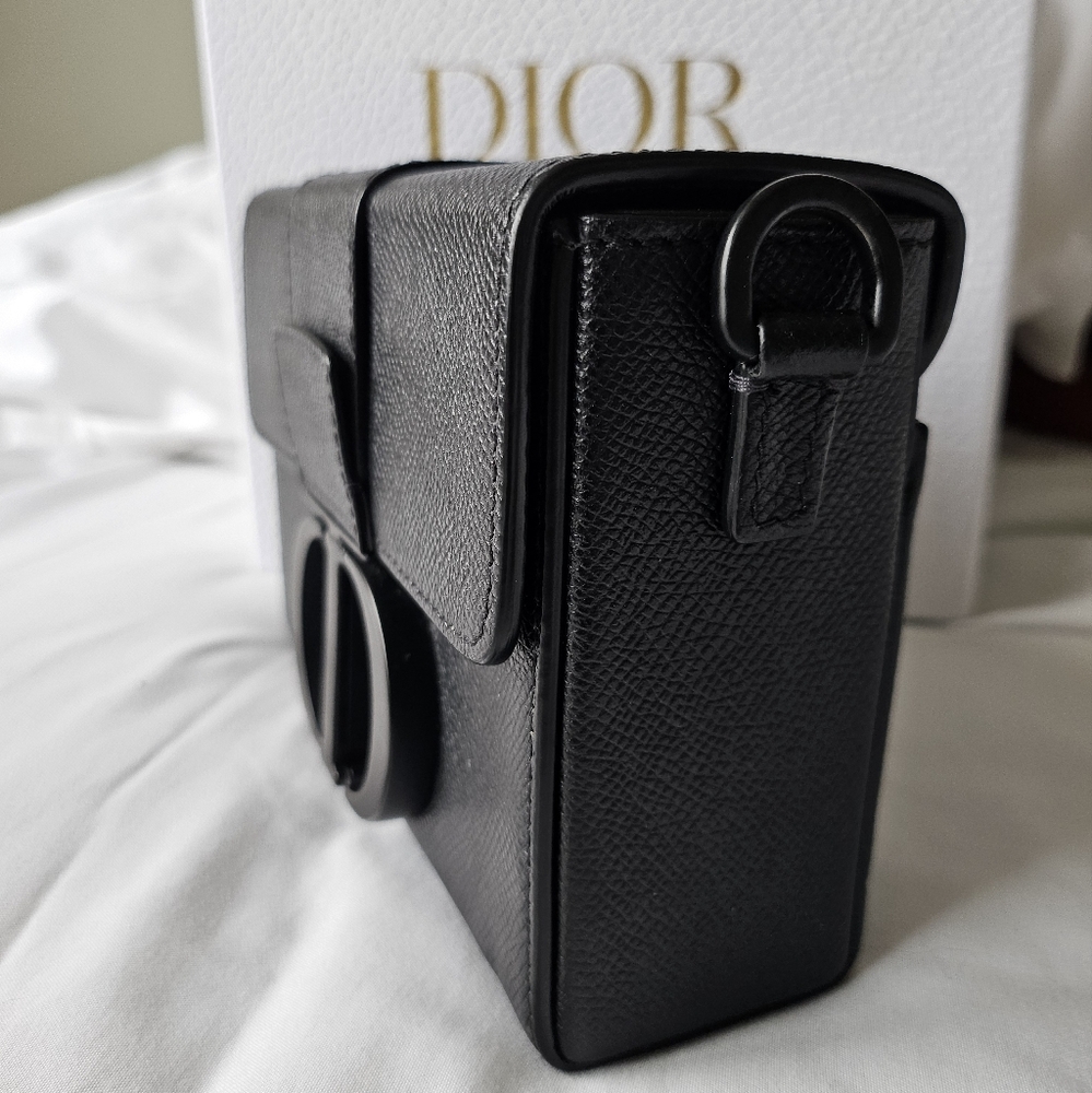 AUTH CHRISTIAN DIOR Montaigne Box Black Grained Calf Leather Bag - Picture 8 of 14